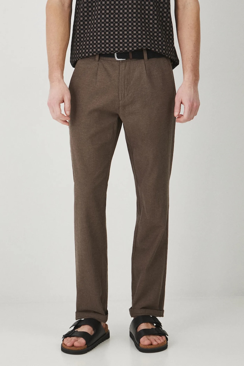Medicine pantaloni din in barbati, culoarea maro, drept Medicine pantaloni din in barbati, culoarea maro, drept
