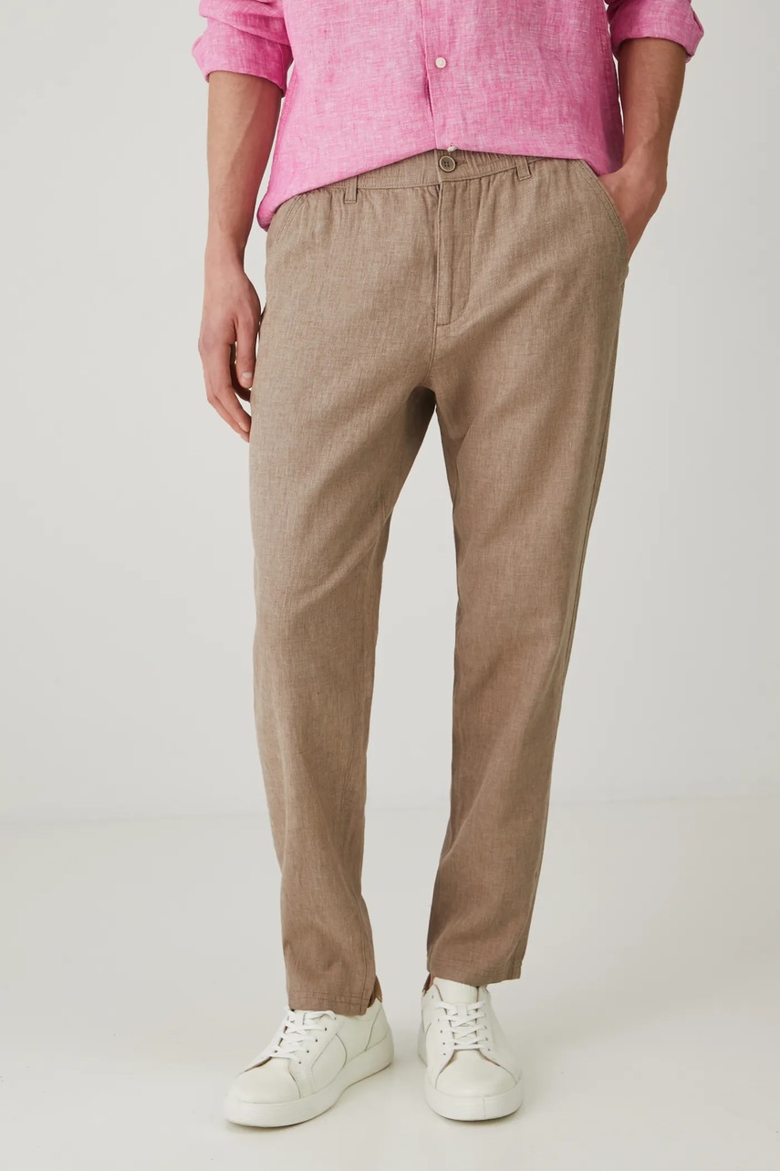 Medicine pantaloni din in barbati, culoarea bej, drept