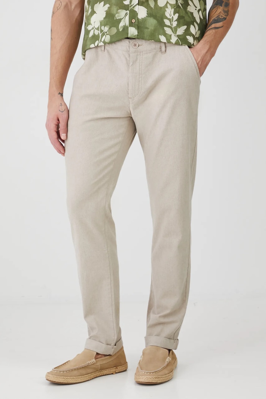 Medicine pantaloni din amestec de in barbati, culoarea bej, mulata Medicine pantaloni din amestec de in barbati, culoarea bej, mulata