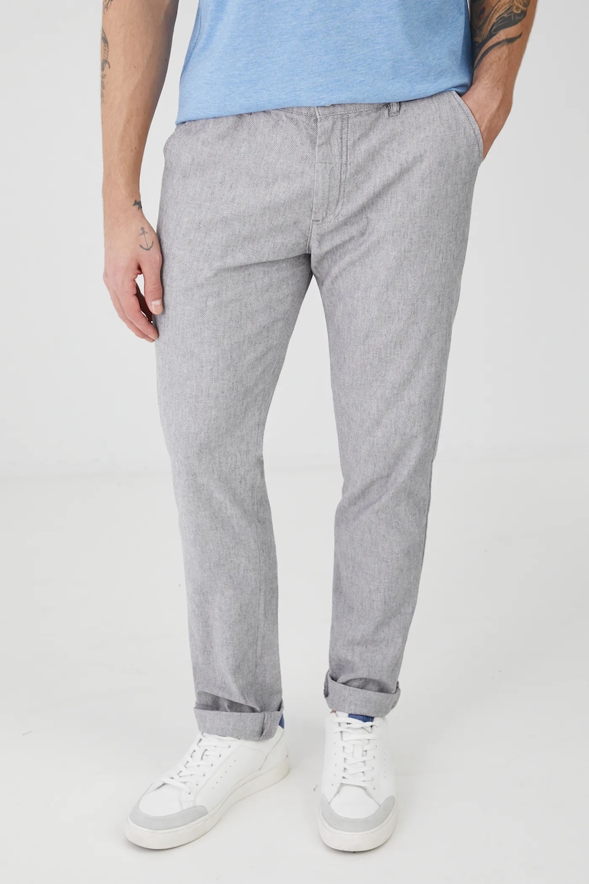 Medicine pantaloni din amestec de in barbati, culoarea gri, mulata Medicine pantaloni din amestec de in barbati, culoarea gri, mulata