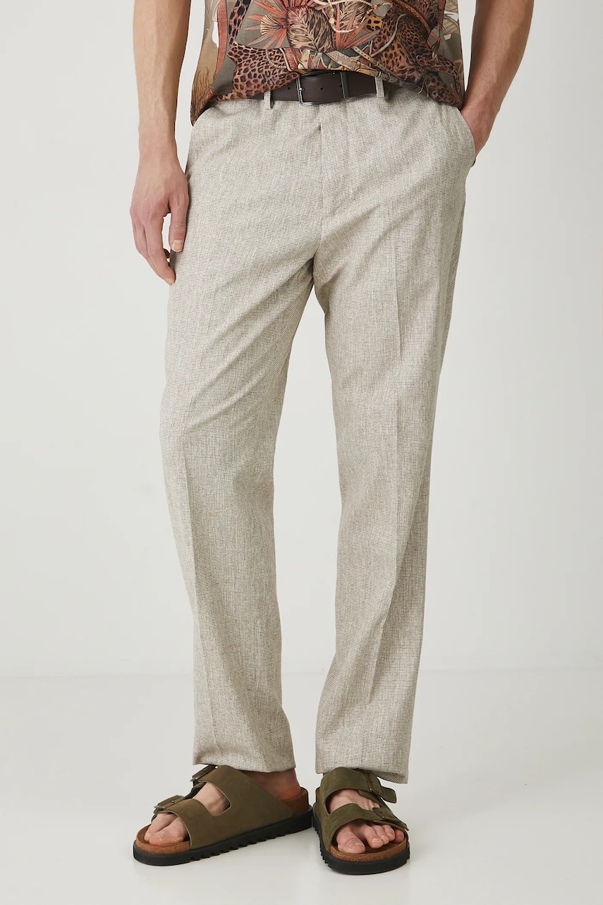 Medicine pantaloni din amestec de in culoarea maro, mulata Medicine pantaloni din amestec de in culoarea maro, mulata