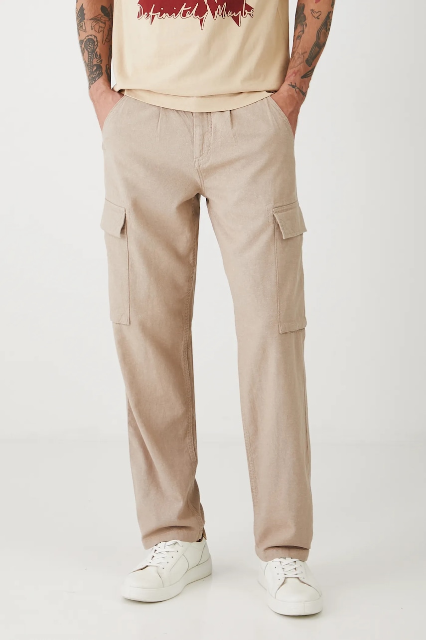 Medicine pantaloni din in culoarea bej, drept