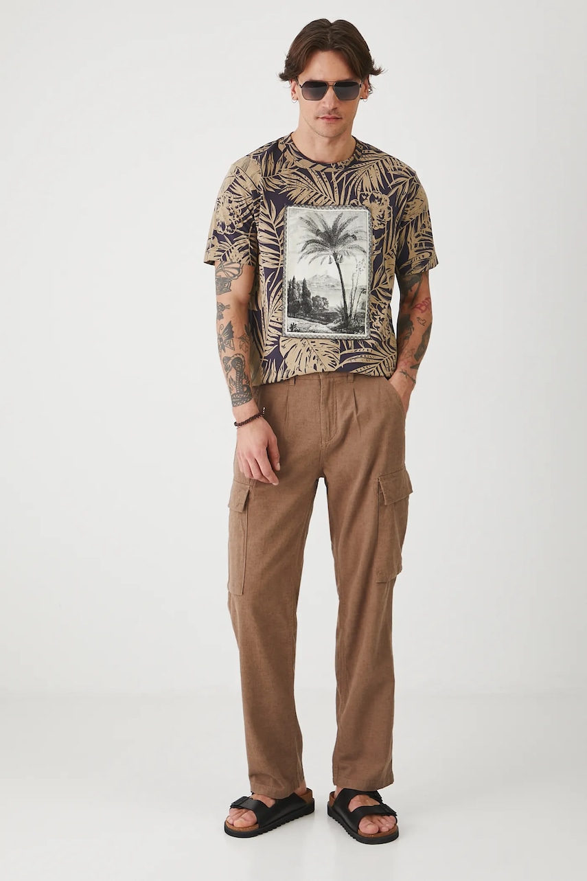 Medicine pantaloni din in culoarea maro, drept