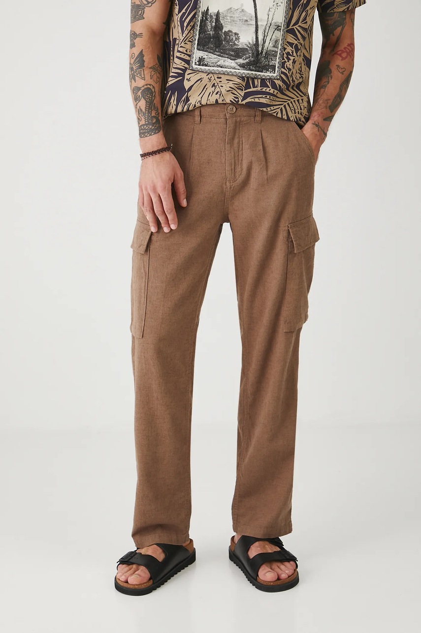 Льняные брюки Medicine цвет коричневый прямая