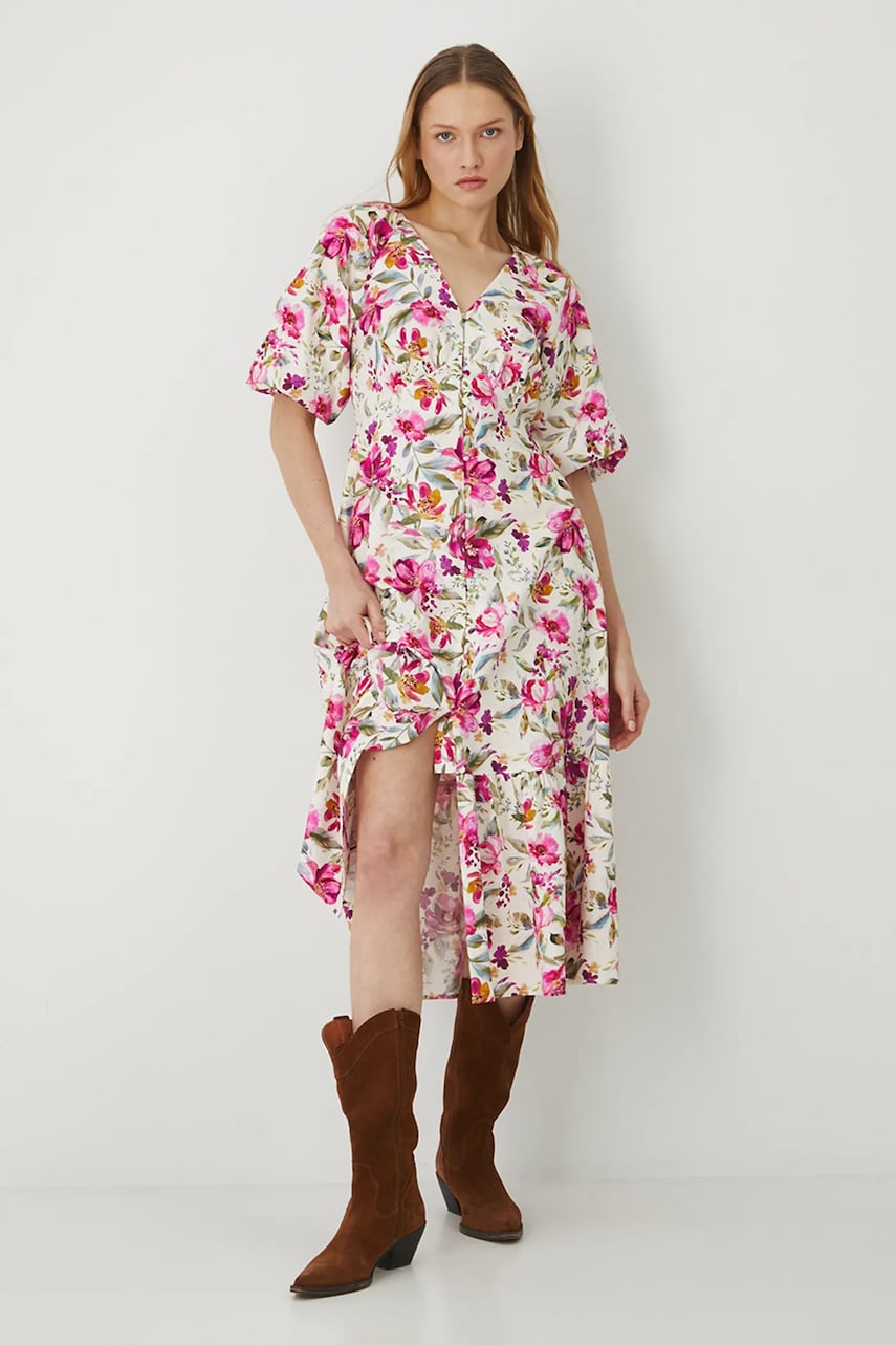 Medicine rochie din amestec de in culoarea bej, midi, evazati Medicine rochie din amestec de in culoarea bej, midi, evazati