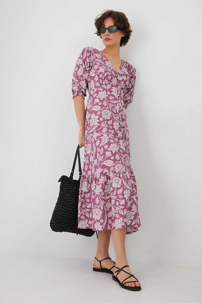 Medicine rochie din amestec de in culoarea roz, midi, evazati Medicine rochie din amestec de in culoarea roz, midi, evazati