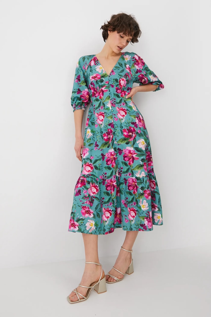Medicine rochie din amestec de in culoarea turcoaz, midi, evazati Medicine rochie din amestec de in culoarea turcoaz, midi, evazati