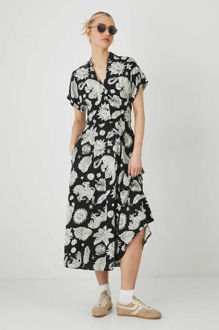 Medicine rochie culoarea negru, midi, drept