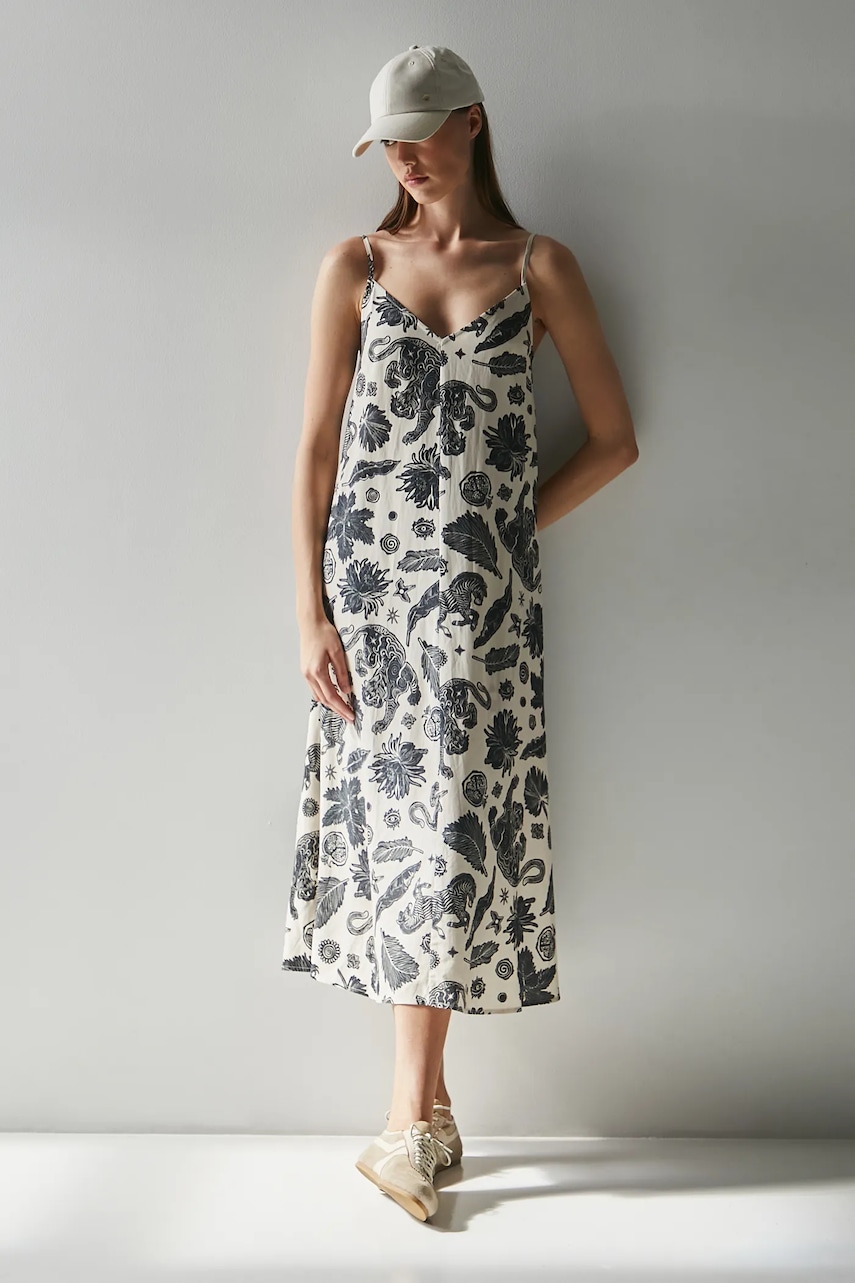 Medicine rochie din amestec de in culoarea bej, maxi, oversize