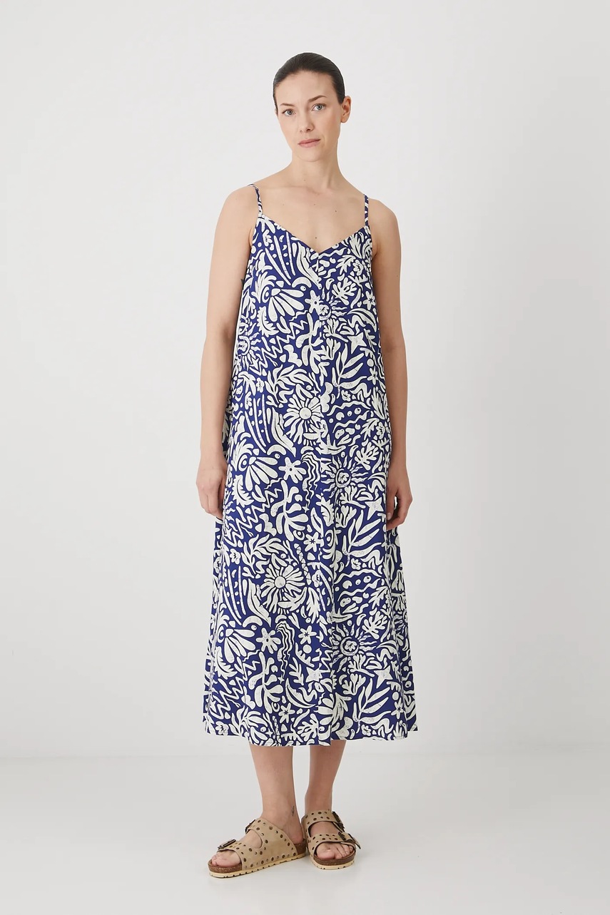 Medicine rochie din amestec de in culoarea bleumarin, maxi, oversize