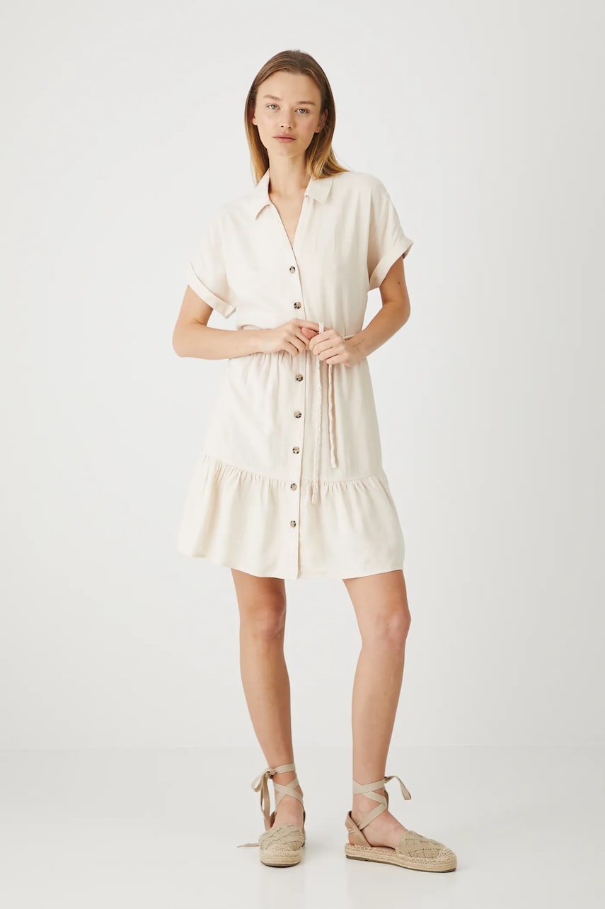 Medicine rochie din in culoarea bej, mini, evazata
