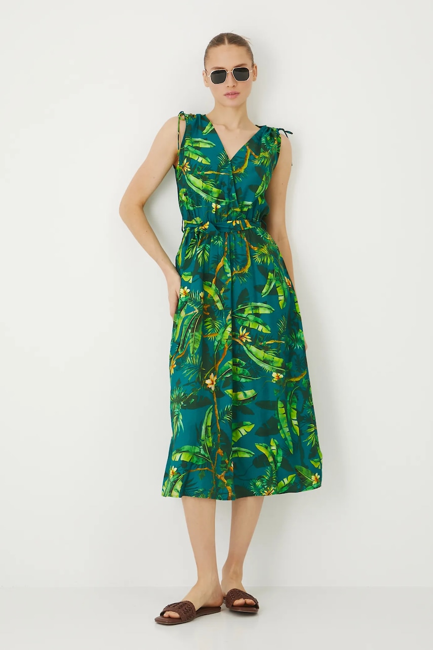 Medicine sukienka kolor zielony midi rozkloszowana