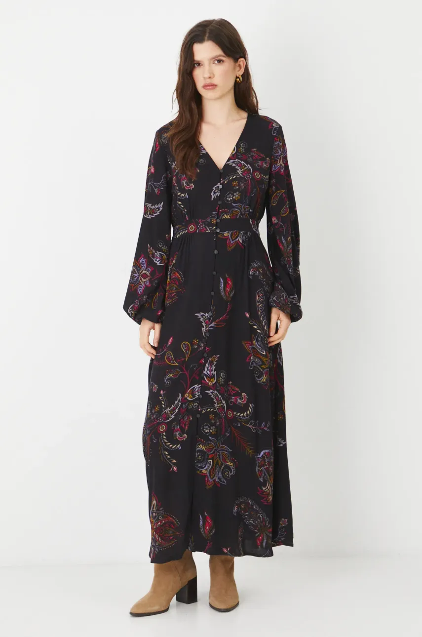 Medicine sukienka kolor czarny maxi rozkloszowana