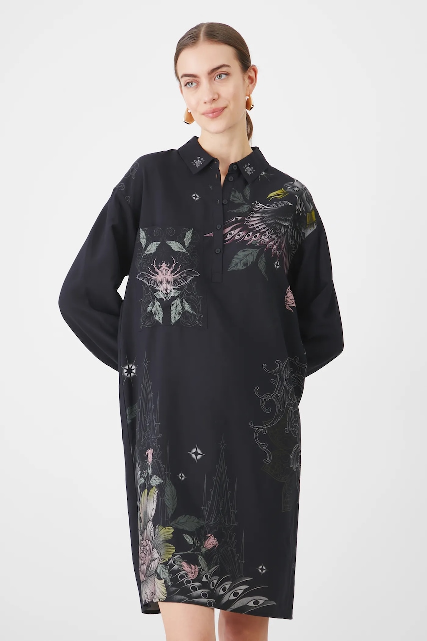 Medicine rochie culoarea negru, midi, dreaptă