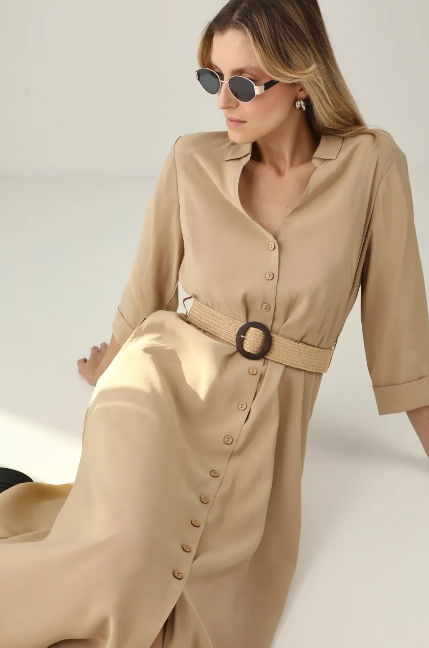 Medicine rochie culoarea bej, midi, evazată