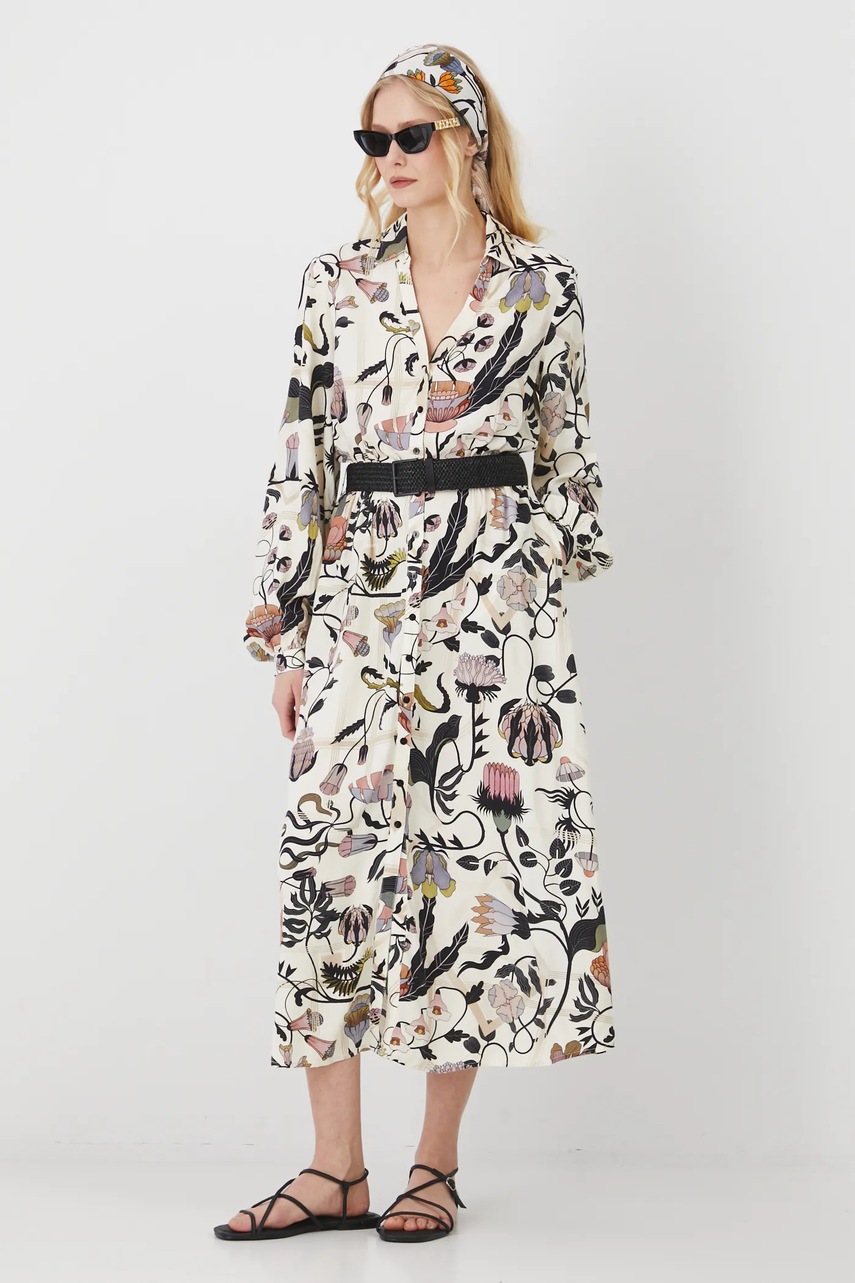 Medicine rochie culoarea bej, midi, dreaptă