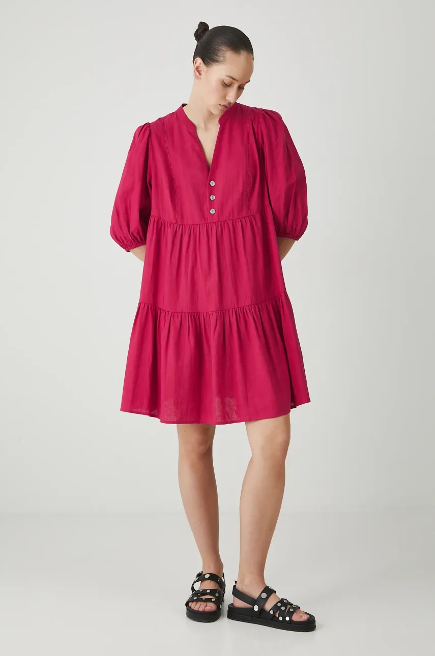 Medicine rochie din in culoarea rosu, mini, oversize