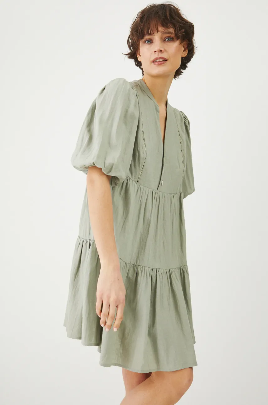 Medicine rochie din in culoarea verde, mini, oversize