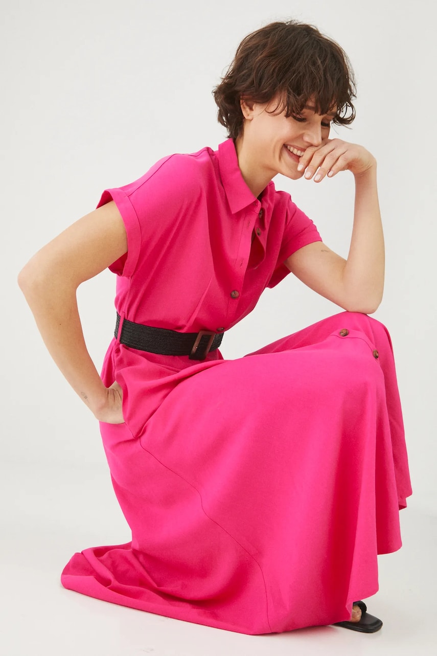 Medicine rochie din amestec de in culoarea roz, midi, evazati Medicine rochie din amestec de in culoarea roz, midi, evazati