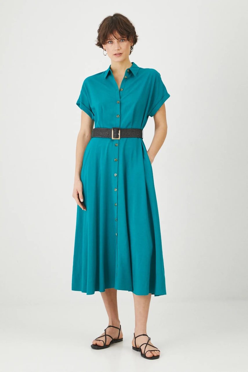 Medicine rochie din amestec de in culoarea verde, midi, evazati Medicine rochie din amestec de in culoarea verde, midi, evazati