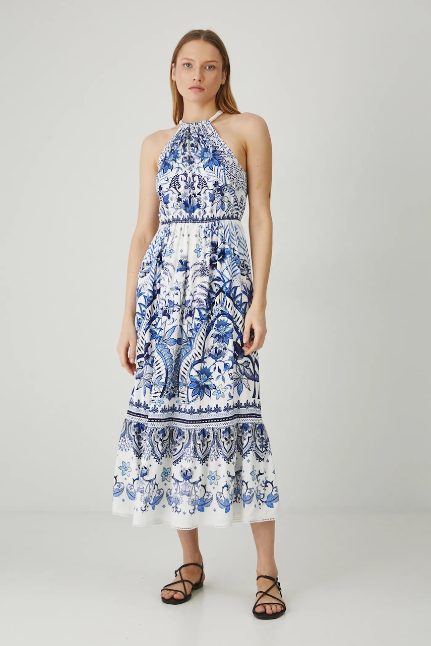 Medicine rochie culoarea alb, maxi, evazată