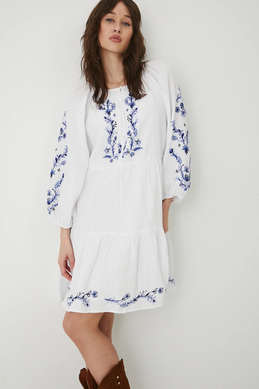 Medicine rochie din bumbac culoarea alb, mini, oversize Medicine rochie din bumbac culoarea alb, mini, oversize
