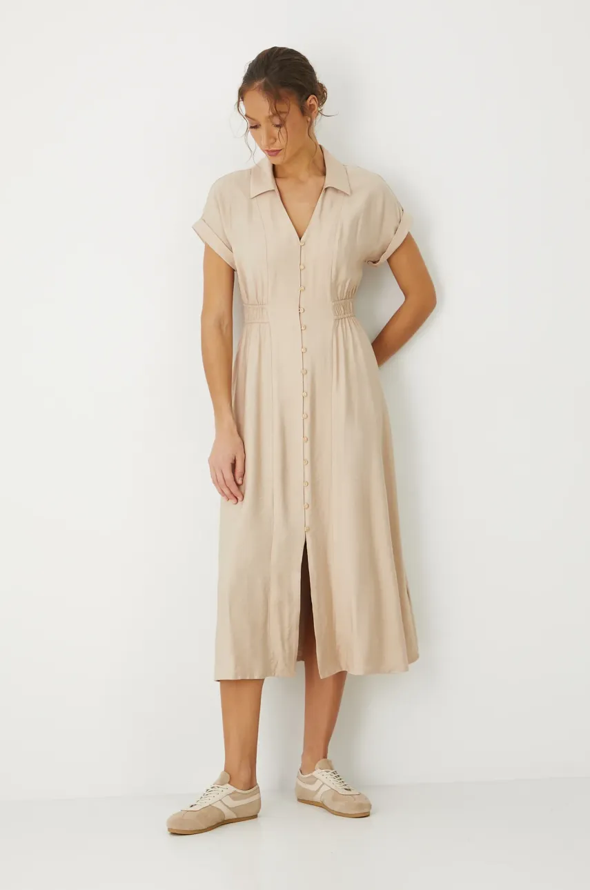 Medicine rochie culoarea bej, midi, evazată