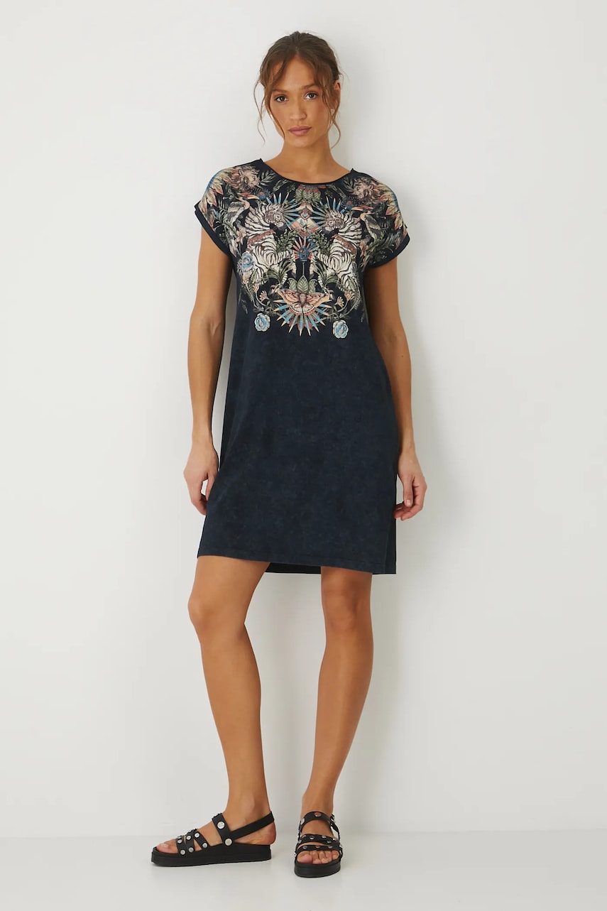 Medicine rochie din bumbac culoarea gri, midi, drept