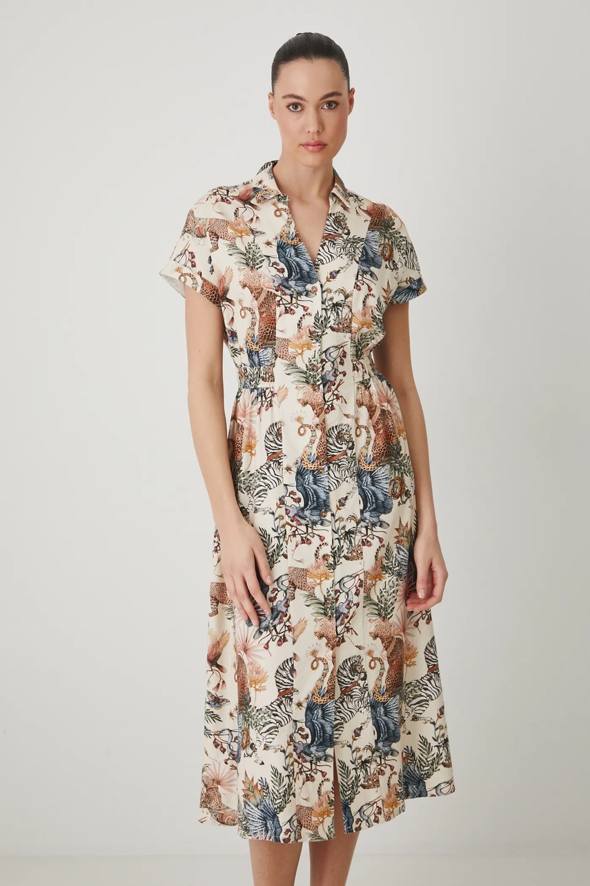 Платье с примесью шелка Medicine цвет бежевый midi расклешённая