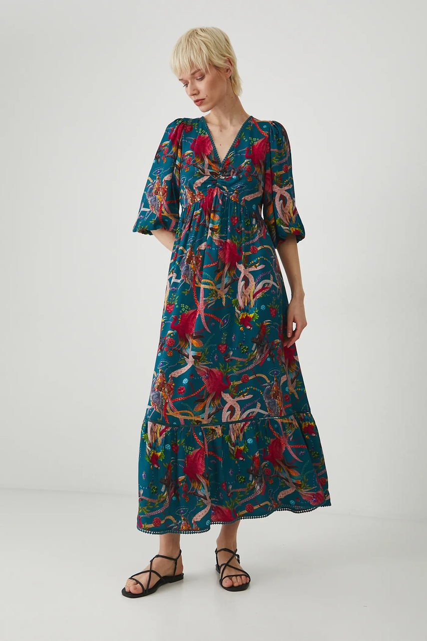 Платье цвет зелёный maxi расклешённая