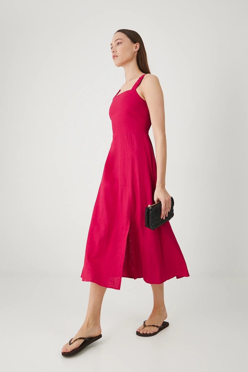 Medicine rochie din in culoarea rosu, midi, evazati Medicine rochie din in culoarea rosu, midi, evazati