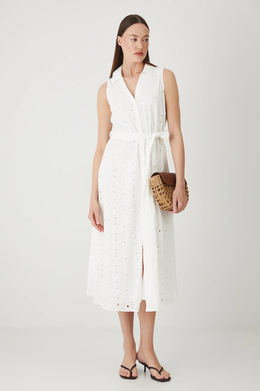 Medicine rochie din bumbac culoarea alb, midi, evazati Medicine rochie din bumbac culoarea alb, midi, evazati
