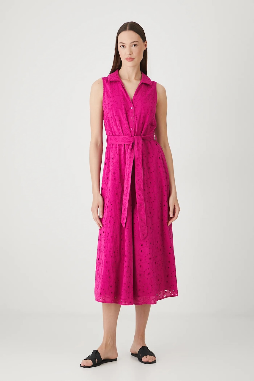 Medicine rochie din bumbac culoarea violet, midi, evazată