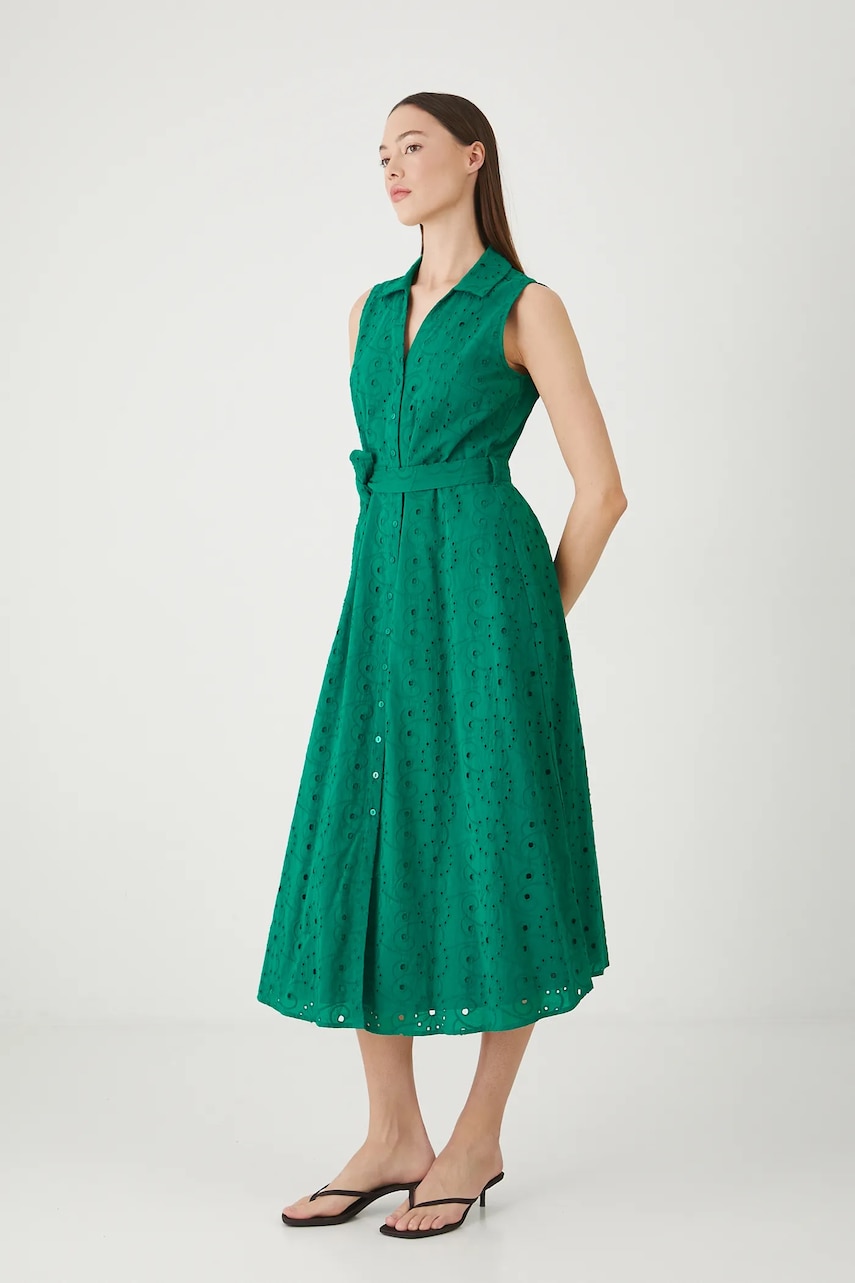 Medicine rochie din bumbac culoarea verde, midi, evazati Medicine rochie din bumbac culoarea verde, midi, evazati