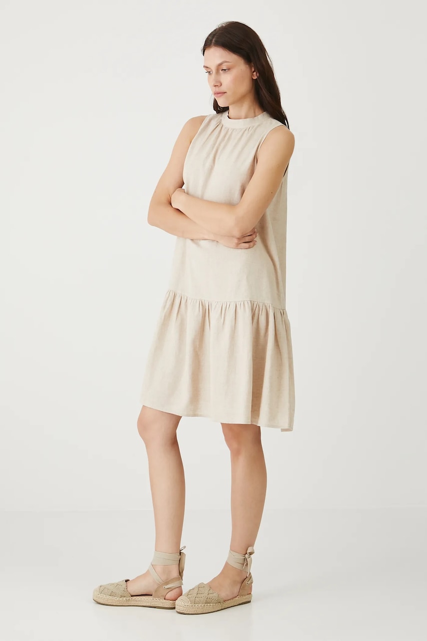 Medicine rochie din in culoarea bej, mini, oversize