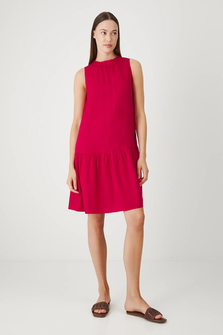 Medicine rochie din in culoarea rosu, mini, oversize