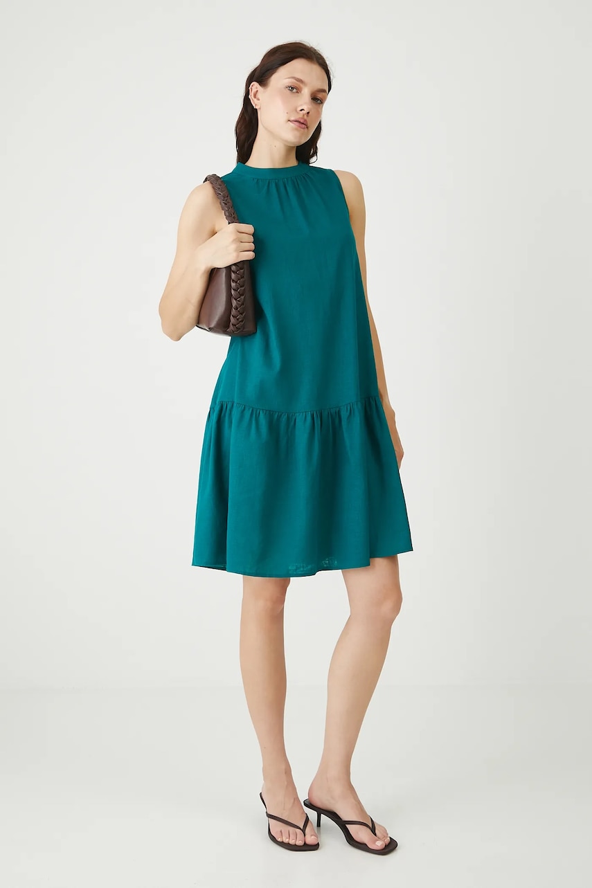 Medicine rochie din in culoarea verde, mini, oversize