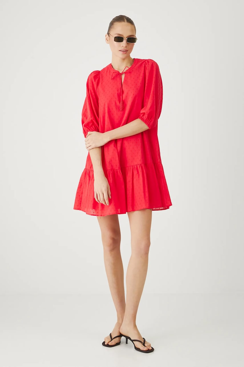 Medicine rochie din bumbac culoarea rosu, mini, oversize