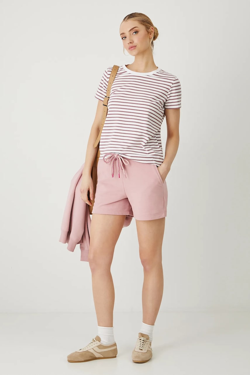 Medicine pantaloni scurti de trening culoarea roz, talie medie