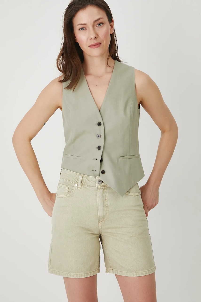 Medicine pantaloni scurti din bumbac neted, medium waist