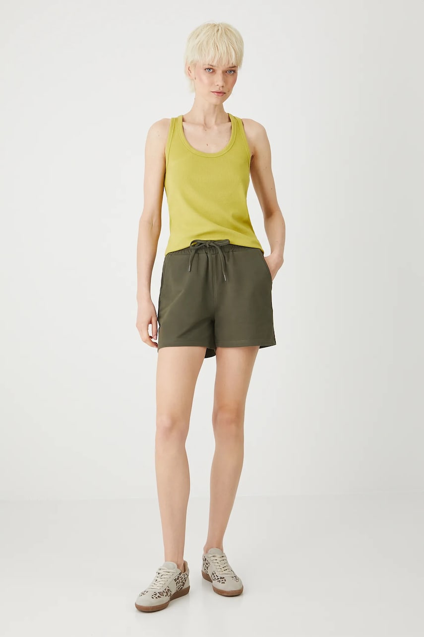 Medicine pantaloni scurți de trening culoarea verde, neted, medium waist