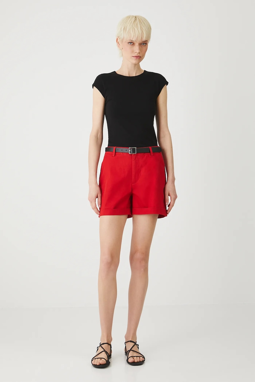 Medicine pantaloni scurti culoarea rosu, neted, medium waist