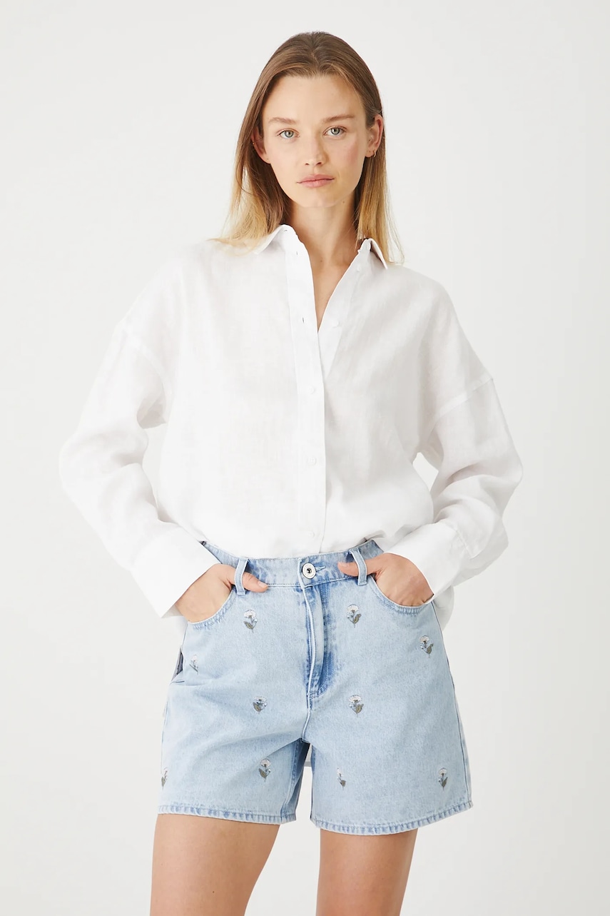 Medicine pantaloni scurti jeans cu imprimeu, medium waist