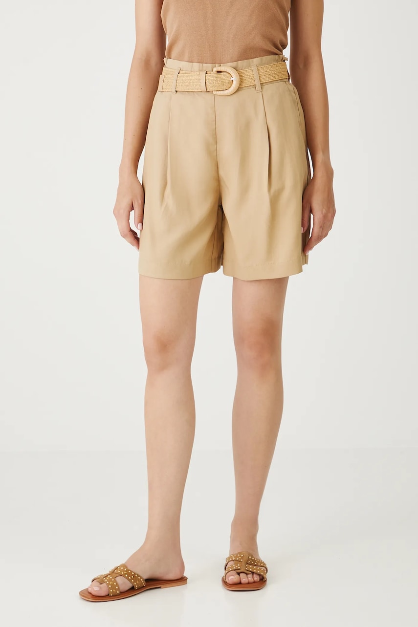 Medicine pantaloni scurti culoarea bej, neted, high waist Medicine pantaloni scurti culoarea bej, neted, high waist