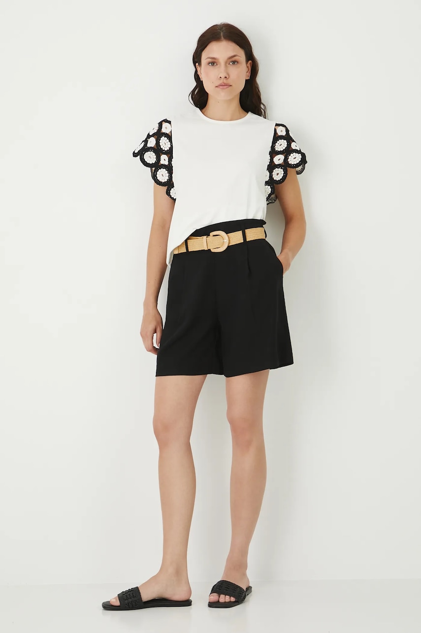 Medicine pantaloni scurti culoarea negru, neted, high waist Medicine pantaloni scurti culoarea negru, neted, high waist