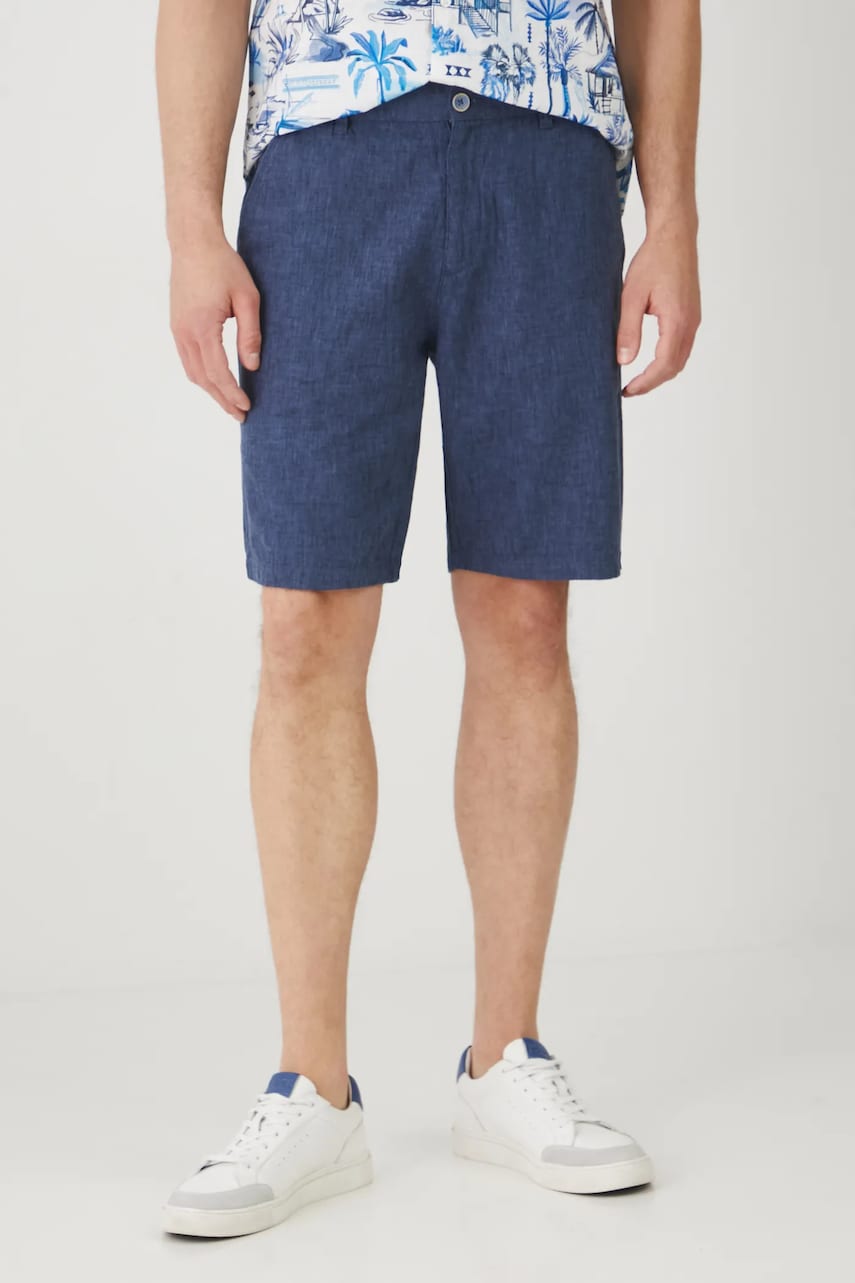 Medicine pantaloni scurti din in barbati, culoarea albastru marin, melanj