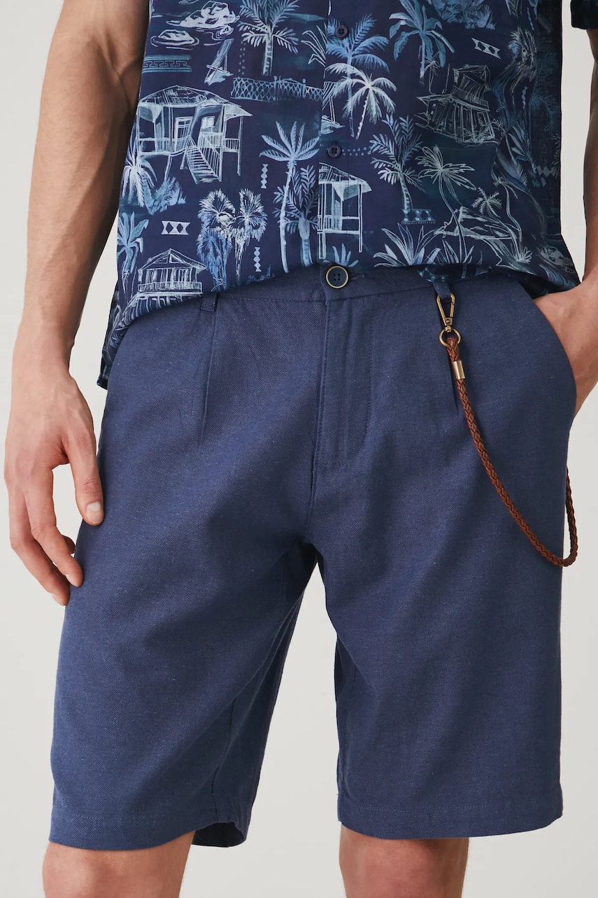 Medicine pantaloni scurti din in barbati, culoarea albastru marin, melanj Medicine pantaloni scurti din in barbati, culoarea albastru marin, melanj