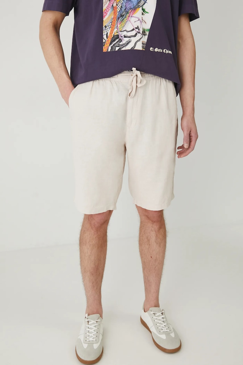 Medicine pantaloni scurți din amestec de in barbati, culoarea bej, melanj Medicine pantaloni scurți din amestec de in barbati, culoarea bej, melanj