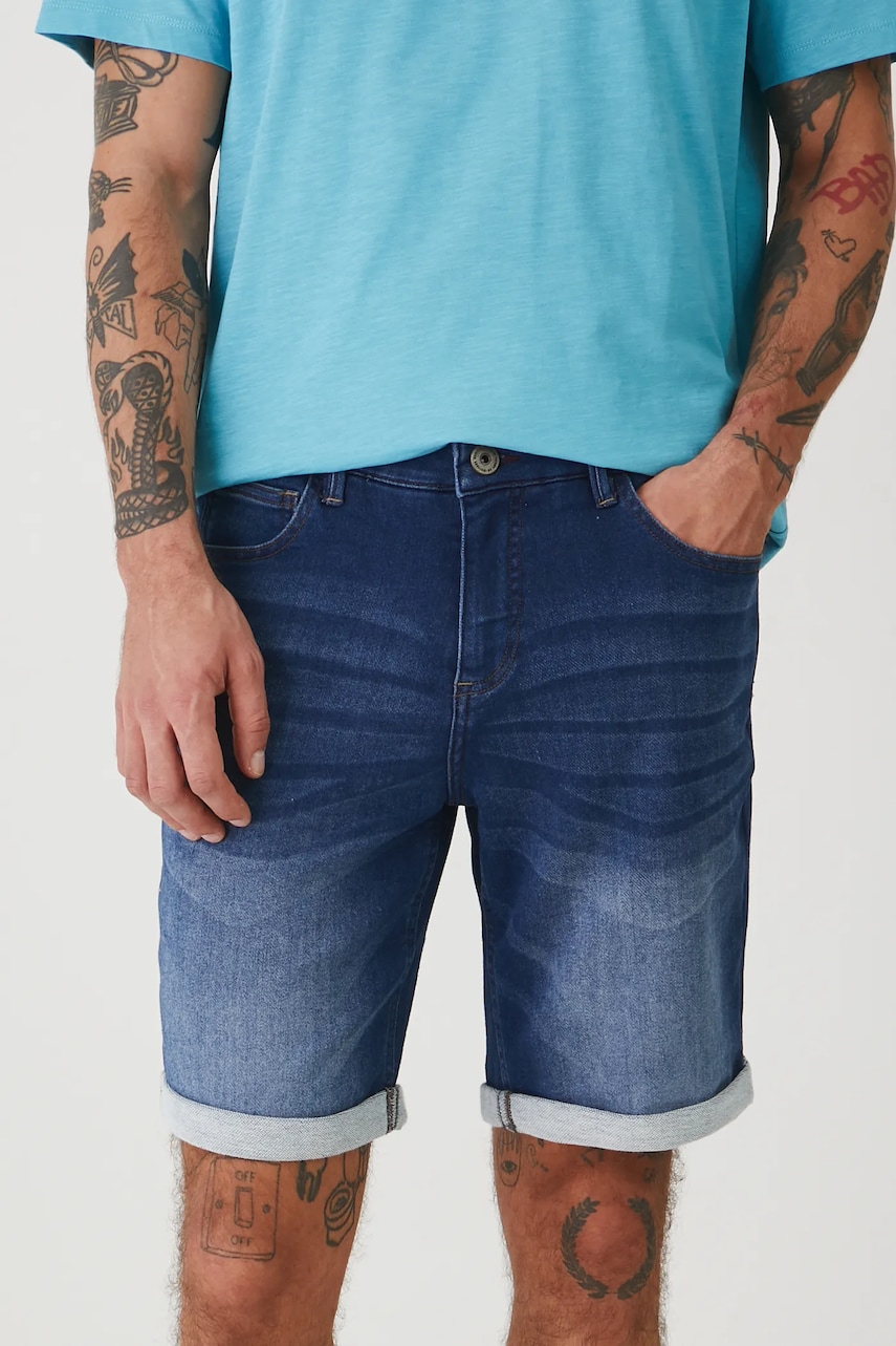 Medicine pantaloni scurti jeans barbati, culoarea albastru marin