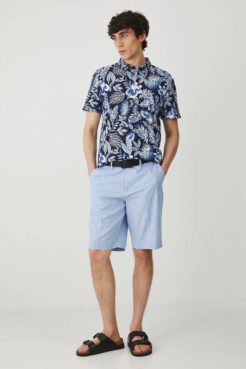 Medicine pantaloni scurți din amestec de in